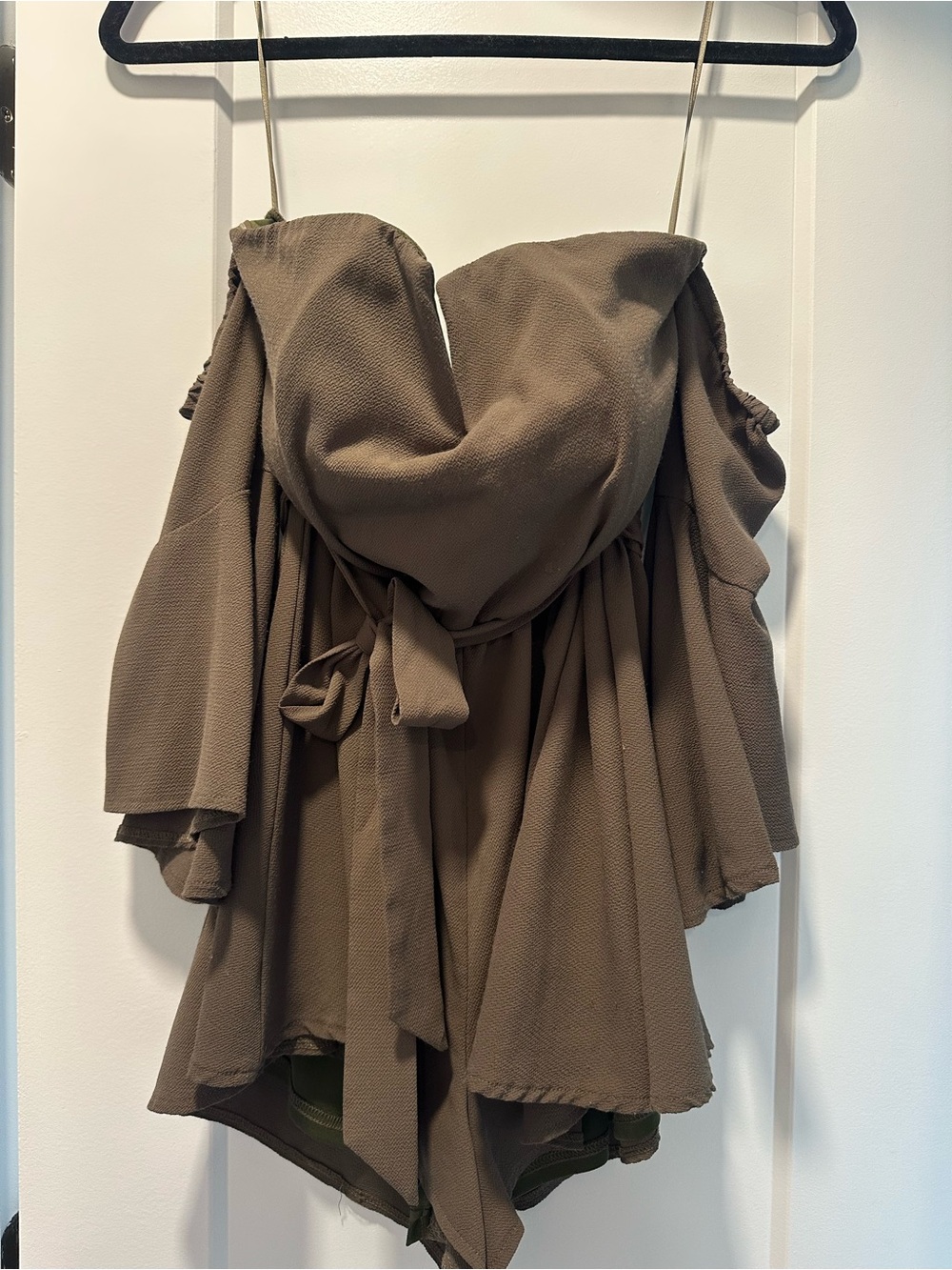 Strapless Olive Brown Draped Romper
